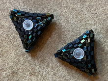 Load image into Gallery viewer, Triangle earrings - Metallic Iris Green Brown Hexagon beads
