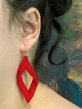 Load image into Gallery viewer, Drop Earrings - Red Transparent and Red Solid Beads
