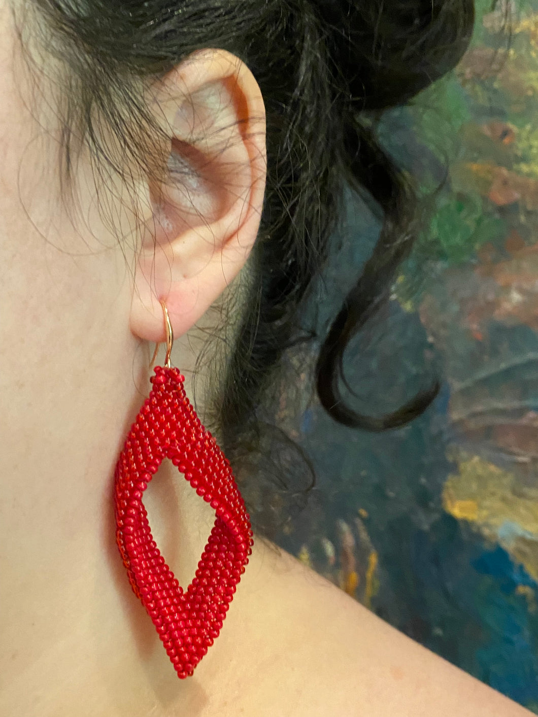 Drop Earrings - Red Transparent and Red Solid Beads
