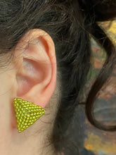 Load image into Gallery viewer, Triangle Beaded Earrings - Chartreuse (Yellow Green) Round Beads
