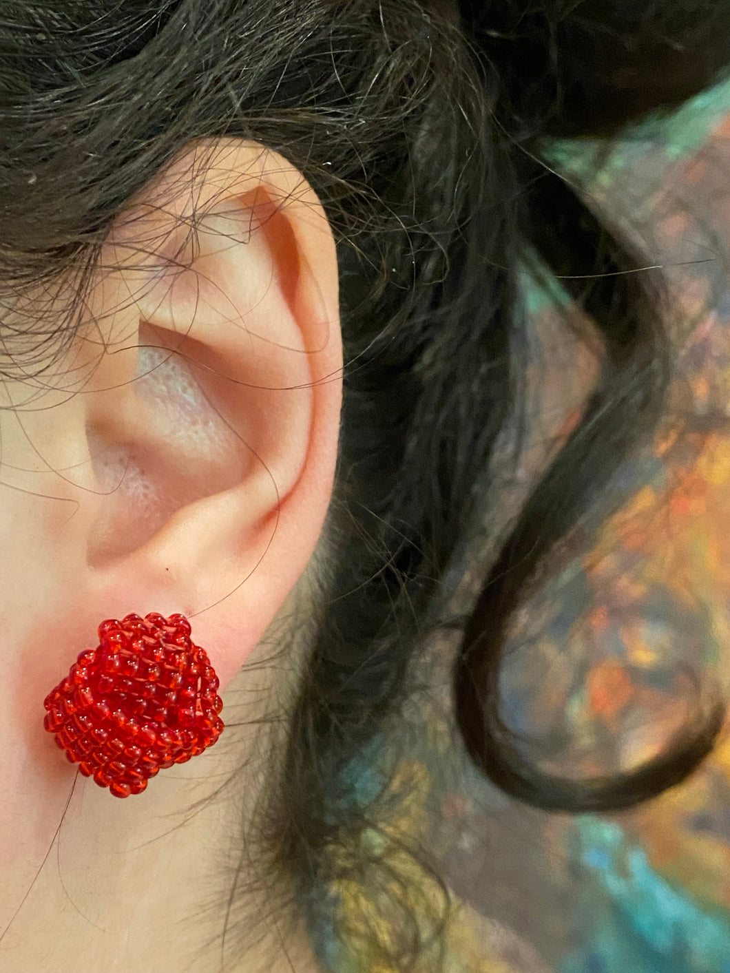 Knot Beaded Earrings - Red Transparent beads