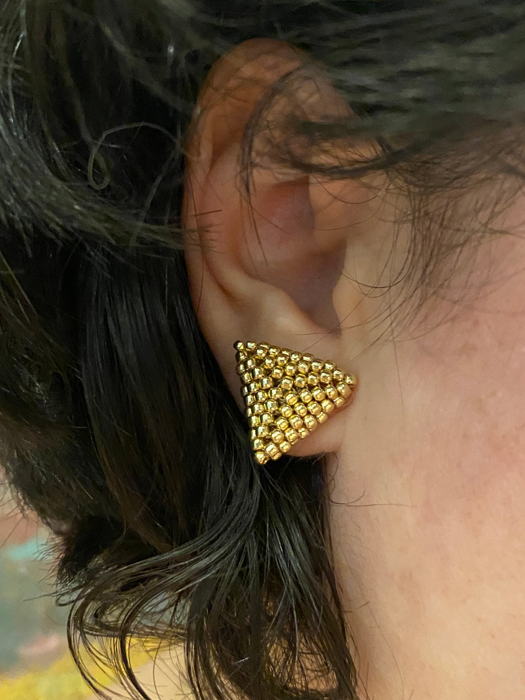 Triangle Beaded Earrings - Permafinish Gold Solid Round Beads Regular price