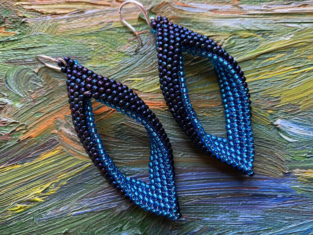 Drop Earrings - Multi blue colored beads with aquamarine silver lined beads