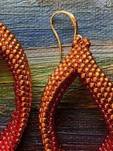 Load image into Gallery viewer, Drop earrings - Saffron permafinish and red beads
