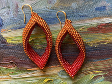 Load image into Gallery viewer, Drop earrings - Saffron permafinish and red beads
