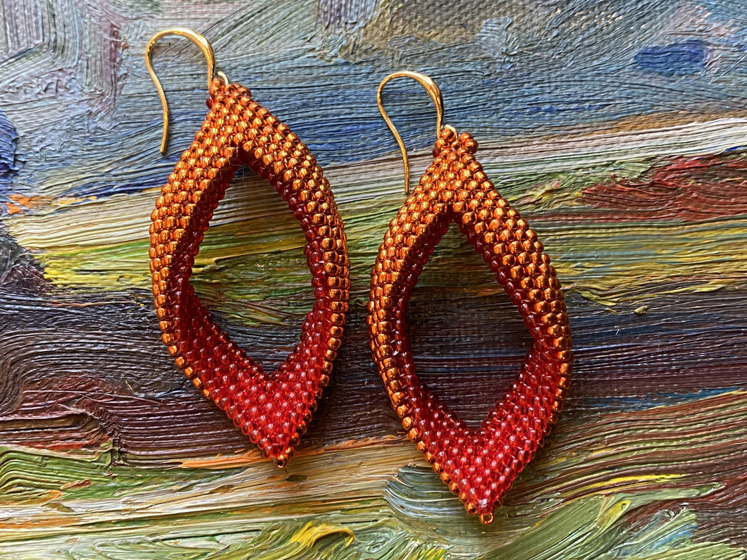 Drop earrings - Saffron permafinish and red beads