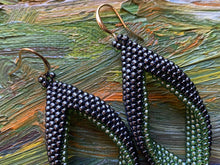 Load image into Gallery viewer, Drop earrings - Hematite colored beads outside and Mint Green beads inside
