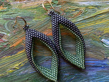 Load image into Gallery viewer, Drop earrings - Hematite colored beads outside and Mint Green beads inside
