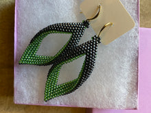 Load image into Gallery viewer, Drop earrings - Hematite colored beads outside and Mint Green beads inside
