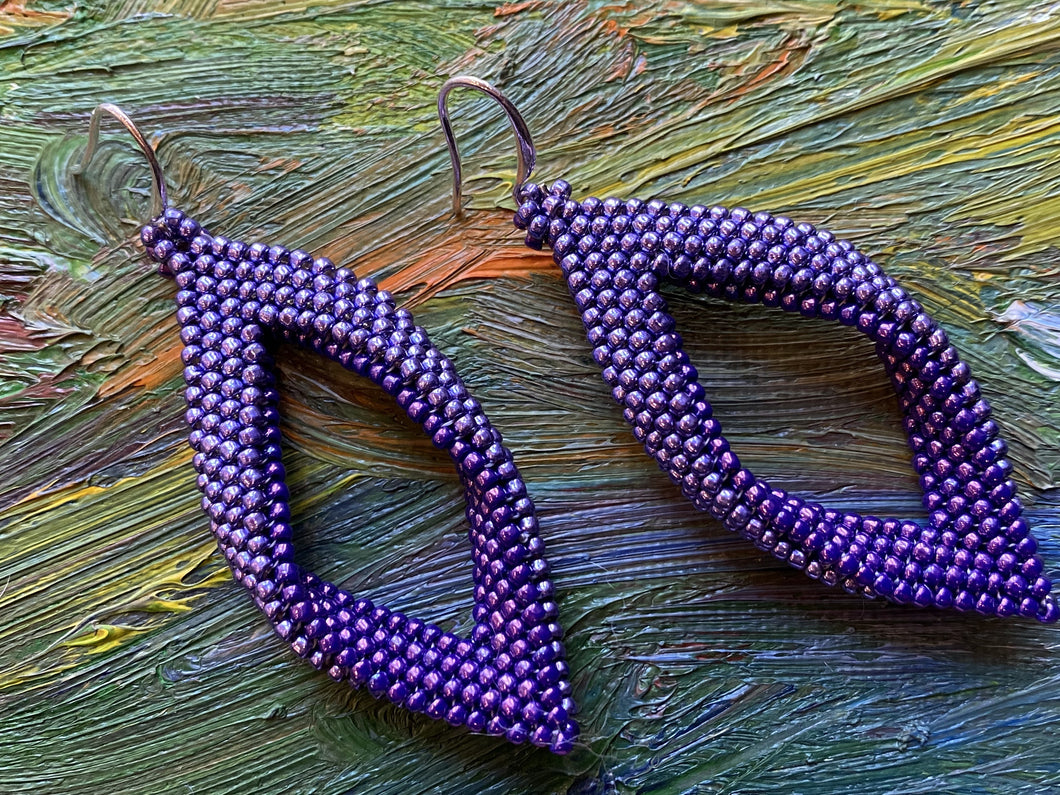 Drop earrings - Lavender permafinish beads outside and Grape metallic beads inside