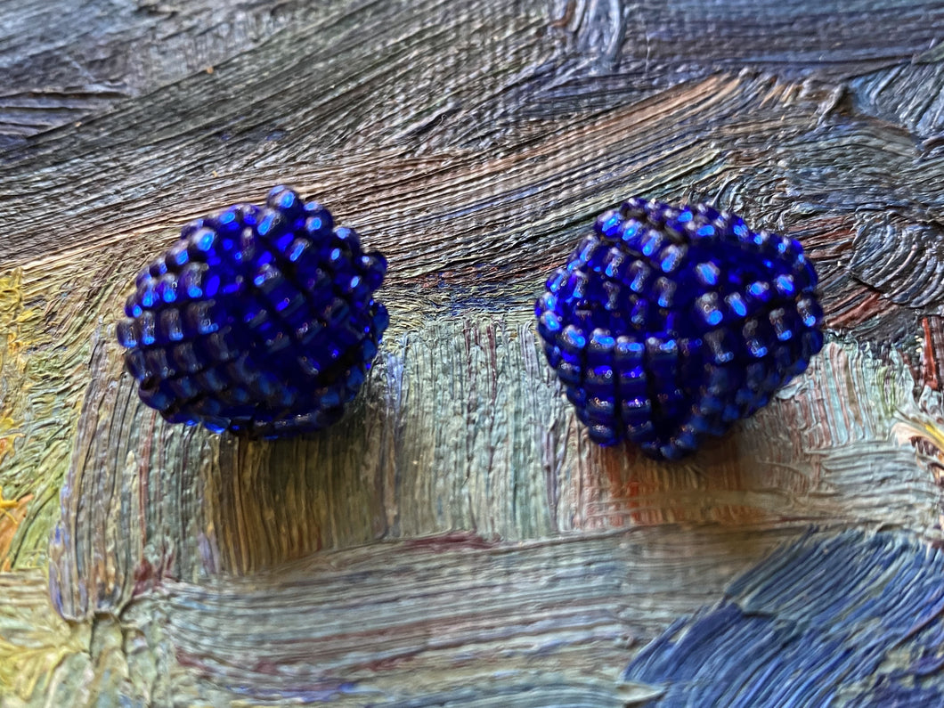 Knot earrings - Blue with black lined beads