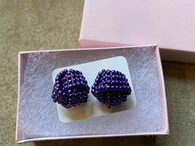 Load image into Gallery viewer, Knot beaded earrings - Purple metallic finish beads
