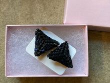 Load image into Gallery viewer, Triangle Earrings - Black Hexagon beads
