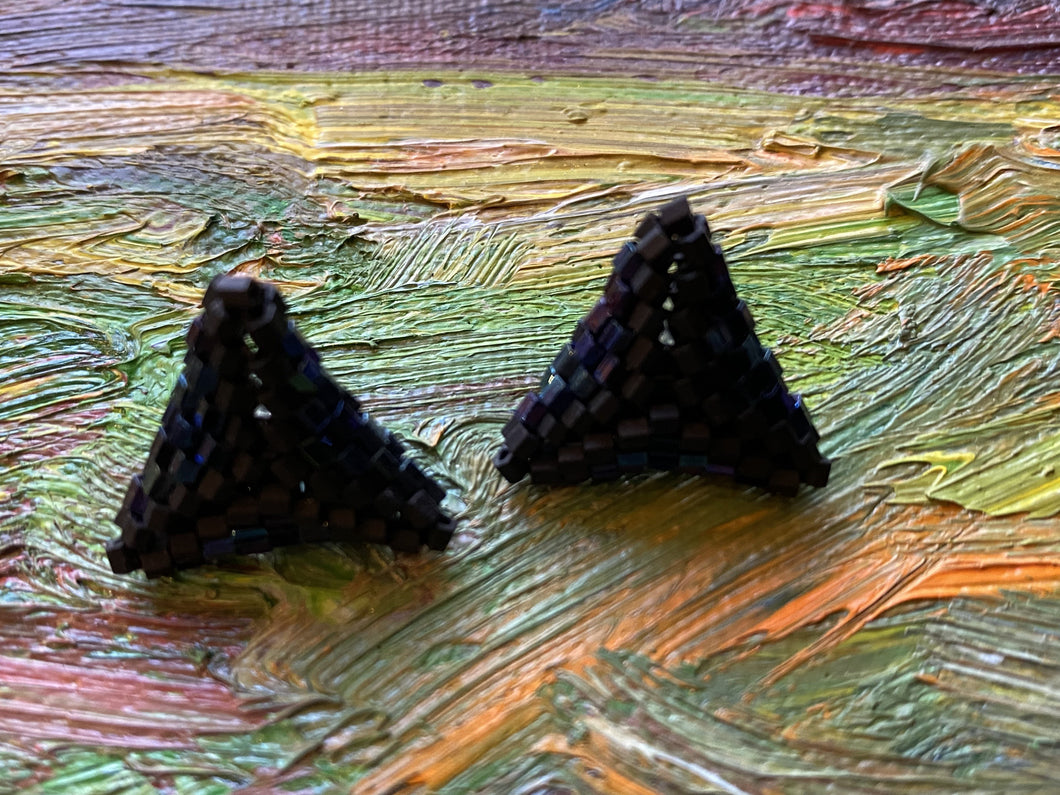 Triangle Earrings - Black Hexagon beads