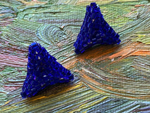 Load image into Gallery viewer, Triangle Earrings - Blue Hexagon beads
