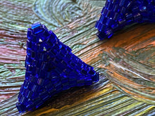 Load image into Gallery viewer, Triangle Earrings - Blue Hexagon beads
