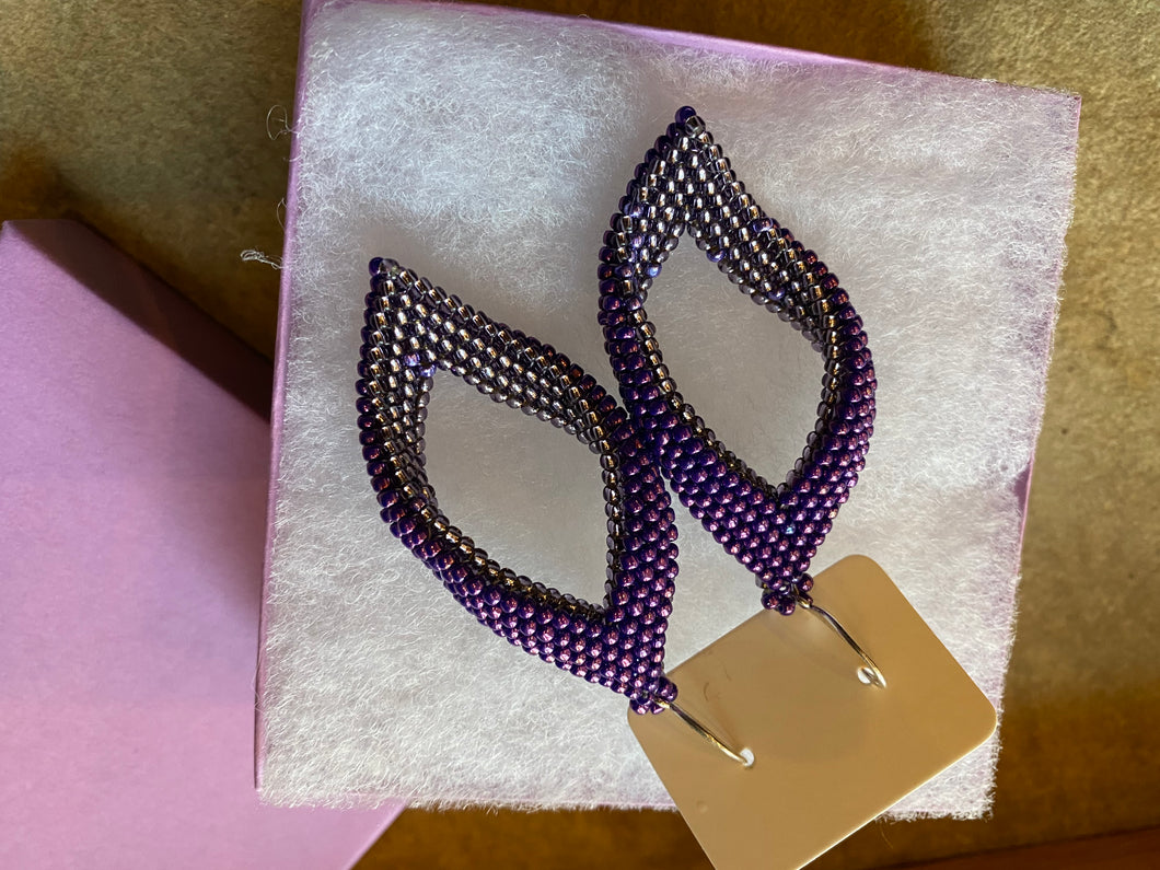 Drop earrings - purple and light lavender beads