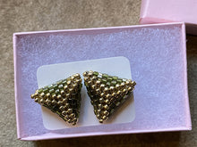 Load image into Gallery viewer, Triangle earrings - Gold round and Green hexagon beads
