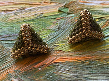 Load image into Gallery viewer, Triangle earrings - Gold round and Green hexagon beads
