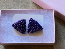 Load image into Gallery viewer, Triangle earrings - purple metallic beads
