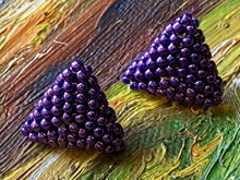 Load image into Gallery viewer, Triangle earrings - purple metallic beads
