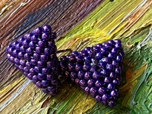 Load image into Gallery viewer, Triangle earrings - purple metallic beads
