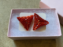 Load image into Gallery viewer, Triangle earrings - Red Hexagon beads
