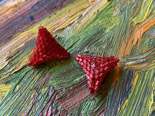 Load image into Gallery viewer, Triangle earrings - Red Hexagon beads
