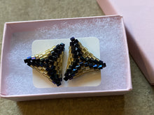 Load image into Gallery viewer, Triangle earrings - Gold and Nebula hexagon beads
