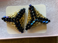 Load image into Gallery viewer, Triangle earrings - Gold and Nebula hexagon beads
