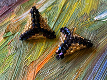 Load image into Gallery viewer, Triangle earrings - Gold and Nebula hexagon beads
