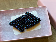 Load image into Gallery viewer, Triangle earrings - Green, blue, purple - multi-color beads
