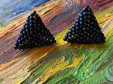 Load image into Gallery viewer, Triangle earrings - Green, blue, purple - multi-color beads
