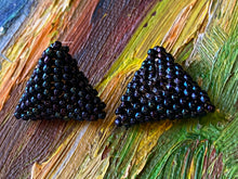 Load image into Gallery viewer, Triangle earrings - Green, blue, purple - multi-color beads

