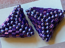 Load image into Gallery viewer, Triangle earrings - Lavender metallic finish round beads and purple hexagon beads
