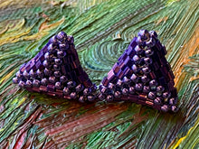 Load image into Gallery viewer, Triangle earrings - Lavender metallic finish round beads and purple hexagon beads
