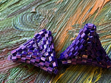 Load image into Gallery viewer, Triangle earrings - Purple hexagon beads
