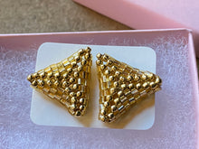 Load image into Gallery viewer, Triangle earrings - Gold permafinish round beads and gold hexagon beads
