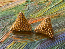 Load image into Gallery viewer, Triangle earrings - Gold permafinish round beads and gold hexagon beads
