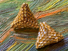 Load image into Gallery viewer, Triangle earrings - Gold permafinish round beads and gold hexagon beads
