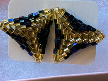 Load image into Gallery viewer, Triangle earrings - Gold and multicolor hexagon beads
