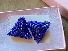 Load image into Gallery viewer, Triangle Earrings - Blue Round and Hexagon beads
