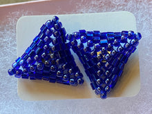 Load image into Gallery viewer, Triangle Earrings - Blue Round and Hexagon beads
