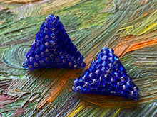 Load image into Gallery viewer, Triangle Earrings - Blue Round and Hexagon beads
