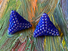 Load image into Gallery viewer, Triangle Earrings - Blue Round and Hexagon beads

